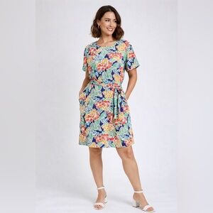 Talbots Vintage 80s 90s Tropical Floral Faux Wrap Midi Dress Size 10